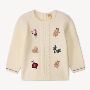 Pull tricot à patchs de Noël en feutrine pour bébé fille 
