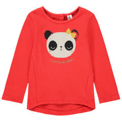 Sweater in rode breistof met panda-opdruk, voor baby meisjes. , Orchestra