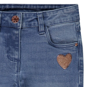 Jean slim en denim patch cœur pailleté fille 