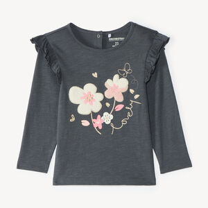 T-shirt manches longues bébé fille avec patch bouclette fantaisie 
