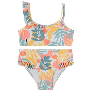 Maillot de bain 2 pièces volantées avec imprimée tropical pour fille 
