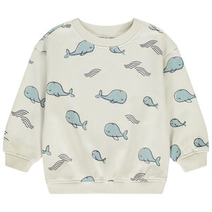 Oversize fleece sweatshirt met walvissen voor jongen 