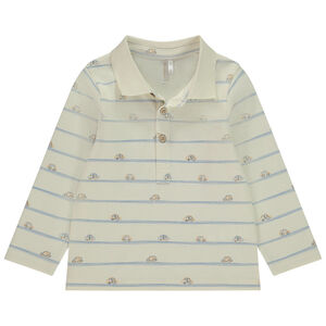 Poloshirt met lange mouwen, auto- en streepprint voor babyjongen 