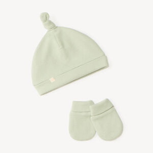 Set voor babyjongens: muts en wanten in honingraatbreisel 