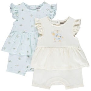 Lot de 2 combishorts effet 2 en 1 motifs tortues pour bébé fille 