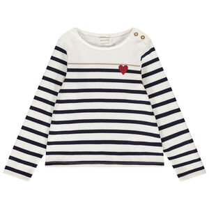 Marinière en interlock print cœur pailleté fille 