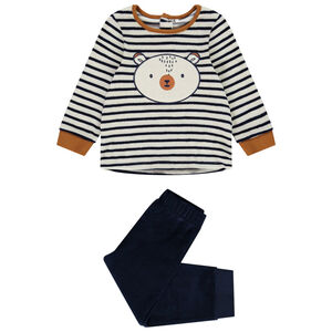 Pyjama 2 pièces en velours patch brodé ours pour bébé garçon 