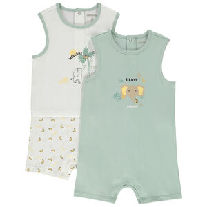 Set van 2 korte jumpsuits met olifantenpatroon voor baby