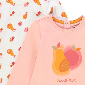 Set van 2 bedrukte T-shirts met lange mouwen, voor baby meisjes 