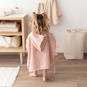 Poncho de bain Gaze de coton Stripe 9/36m Carmin 