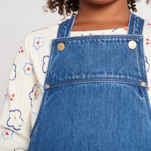 Overgooierjurk in denim voor meisjes blauw jeanskleurig 