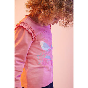 T-shirt met lange mouwen, ruches en glitterprint voor babymeisjes 