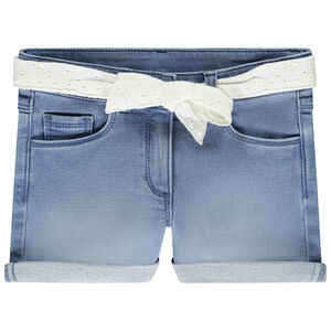 Short jeans met Engelse borduursel en riem voor meisjes 