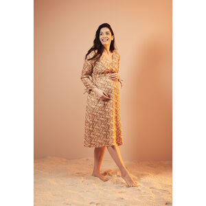 Zwangerschaps- en voedingsjurk met lange mouwen retro print 