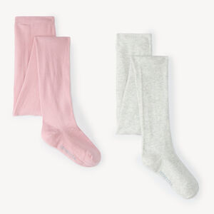 Set van 2 unicolore dikke tights voor meisjes 