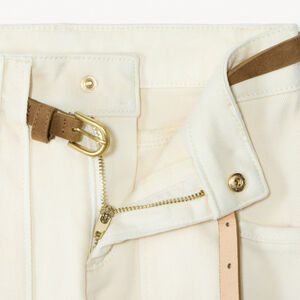 Jeans mom in effen denim met afneembare bruine riem voor meisjes 