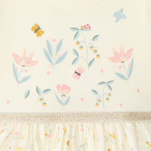 Jurk met 2-in-1 effect in bi-materiaal met bloemenmotief voor meisjes 