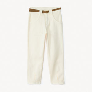 Jean mom en denim uni avec ceinture marron pour fille  