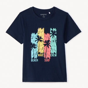 T-shirt met korte mouwen, eenkleurig met fantasieprint voor jongens 