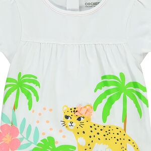 T-shirt manches courtes en jersey avec print jungle et noeud fantaisie pour bébé fille 