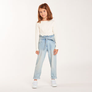 Jeans paperbag met knoopceintuur voor meisjes 