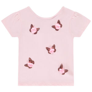 T-shirt met korte mouwen met pailletten en reliëf bloemblaadjes voor meisjes 