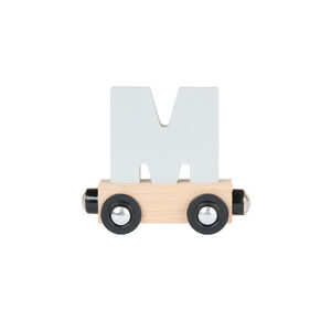 Houten wagon met letter "M" - grijs 