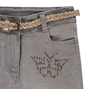 Jean denim avec ceinture tressée et papillon fille 