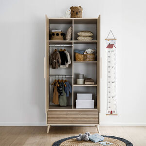 Kast met 2 deuren en 1 lade Eefje kasjmier Beige/Groovy Eikenhout 