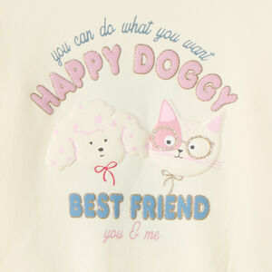 Sweat voor meisjes met oversized print van een hond en een kat 