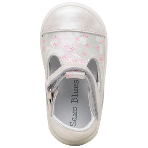 Salomés en cuir irisé à fleurs imprimées 