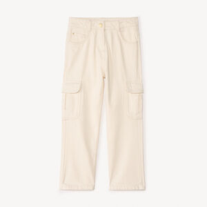 Jean large uni en denim style cargo avec poches fille 