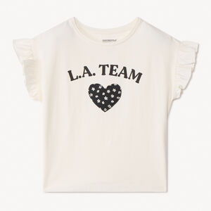 T-shirt manches courtes volantées patch cœur pour fille 