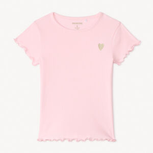 T-shirt manches courtes en maille côtelée uni broderie cœur pour fille 