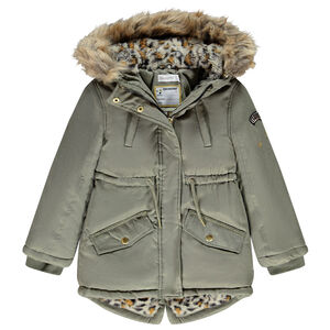 Parka voor meisjes met sherpa voering en luipaardprint 