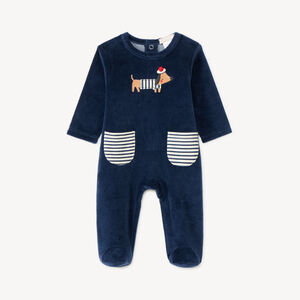 Dors-bien in velours voor babyjongens met dachshund borduursel. 