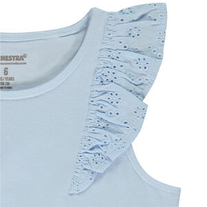 Mouwloos topje met ruches in Engels borduursel voor meisjes 