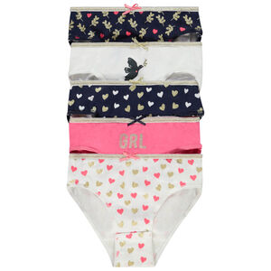 Lot de 5 culottes imprimé cœurs pailletés pour fille 