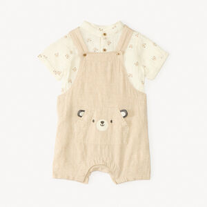Korte set van 2 stuks: overall + shirt met een teddybeerprint voor babyjongen 