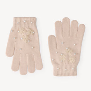 Tricot handschoenen met bloemen- en parelmotief voor meisjes 