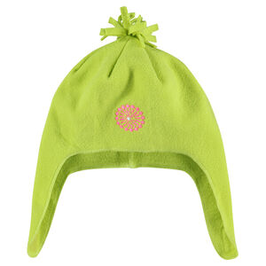 Muts van microfleece met pompon en oorkappen 