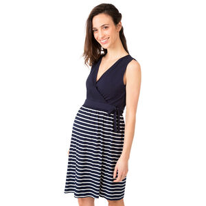 Gestreepte zwangerschapsjurk zonder mouwen in matrozenstijl 