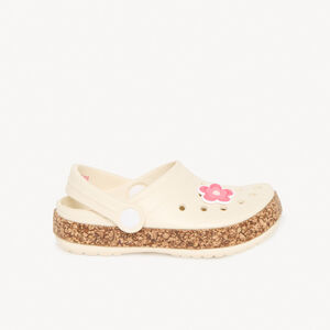 Meisjes sabots met bloemenbadge en kurklook zool 