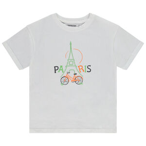 Korte mouwen T-shirt met geborduurde matte Eiffeltoren voor jongen 
