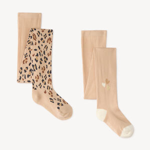 Lot de 2 collants épais fille motif léopard et cœur 