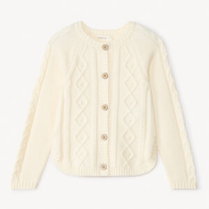 Gilet manches longues en tricot torsadé uni pour fille  