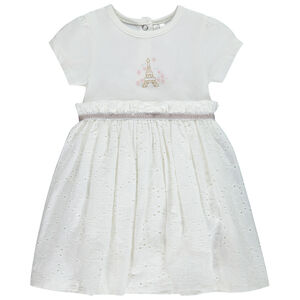 Robe body à manches courtes print Tour Eiffel + broderie anglaise pour bébé fille 