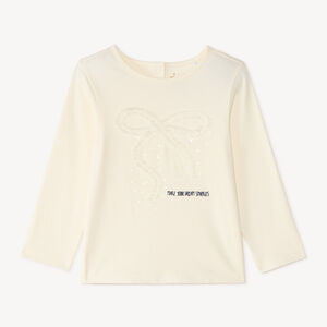 T-shirt manches longues fille motif nœud à paillettes 