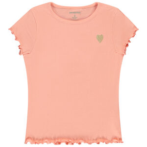 T-shirt manches courtes côtelé à cœur brodé pour fille 