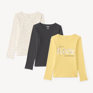 Lot de 3 t-shirts manches longues fille unis et imprimés 